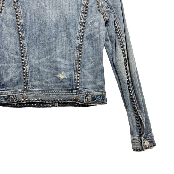 New American Eagle Outfitters Studded Denim Jacket Blue Distressed XS - Picture 6 of 12